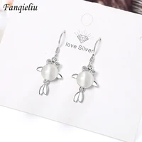 fanqieliu s925 stamp vintage zircon drop earrings for woman high quality cute fish opal jewelry girl gift trendy fql20294