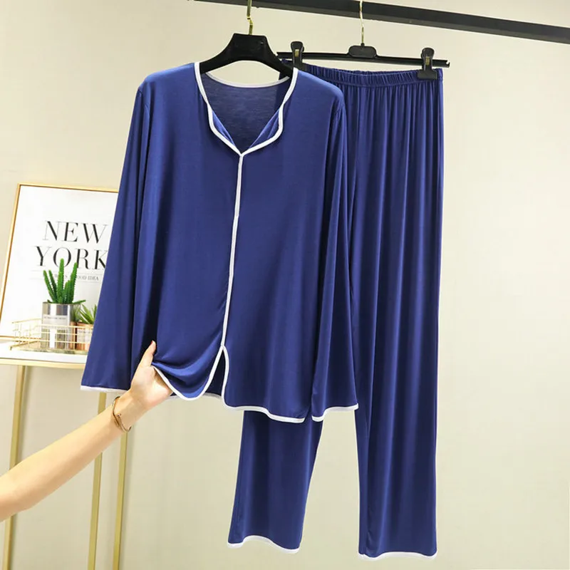 

Summer Casual/Sexy Pajamas Set Women Elastic Pants Women's Modal Fashion V-Neck Full Sleeve Shirt Nightwear Home Clothes