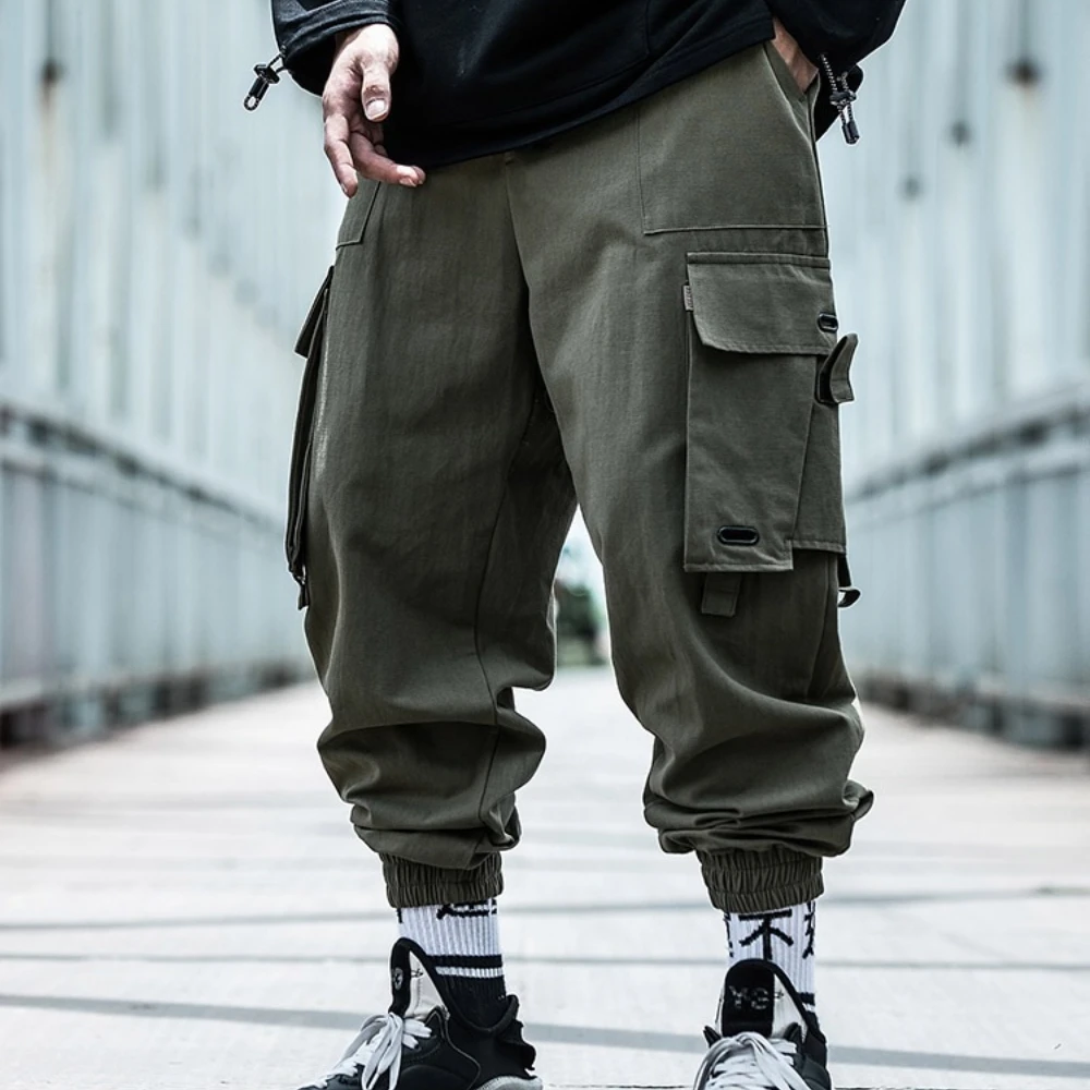 

Hip Hop Cargo Pants Casual Joggers Men Ribbons Loose Sweatpants Streetwear Men Harajuku Harem Pants Elastic Waist Trousers