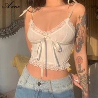 women vest lace trim crop top aesthetic bow cute sweet mini suspenders knitted basic casual tee women 2022 summer backless beach