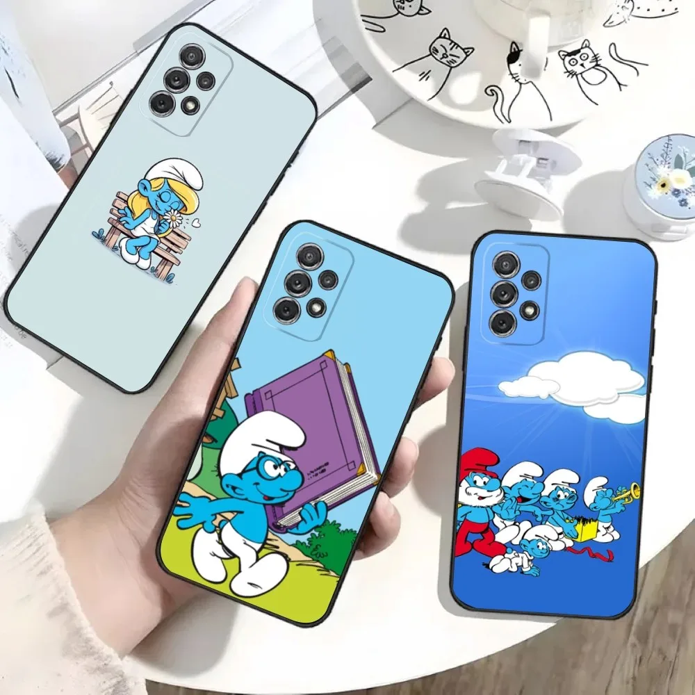 The Cartoon S-Smurfs-S Phone Case For Samsung S25 S24 S21 S22 S23 S30 Ultra S20 Plus Fe Lite Note 10 Black Soft Shell