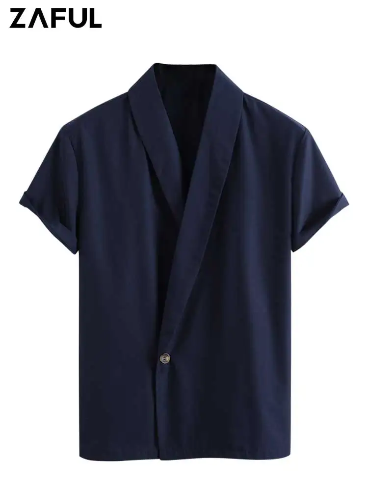 

ZAFUL Solid Kimono Shirts for Men Casual Short Sleeve Shawl Collar Shirt Summer Streetwear Single Button Tops Z4993915