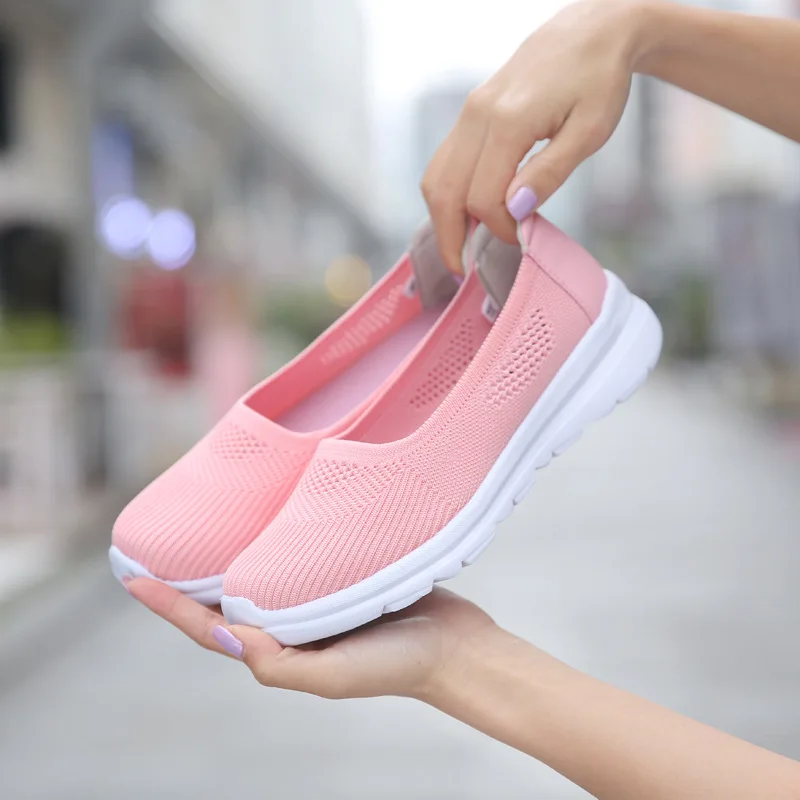 

Comemore Women Flats Casual Sneakers Breathable Mesh Slip on Women's Shoes Spring 2022 Trend Tennis Loafers Summer Footwear Pink