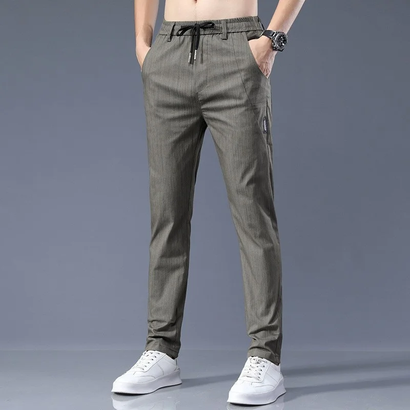 

2023 New Autumn Stripe Trousers Men Fashion Classic Business Slim High Quality Office Formal Suit Casual Pants Male 28-38
