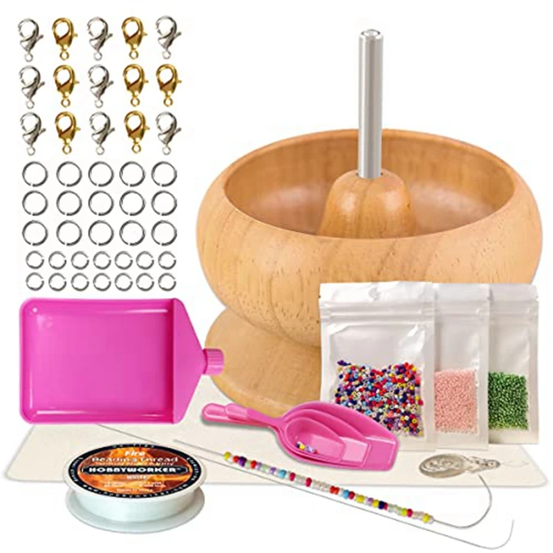 

Bead Spinner With Tray,Bead Mat,Jewelry Needles Open Jump Rings And Bead Scoop Set For DIY Bracelet Jewelry Making Kit