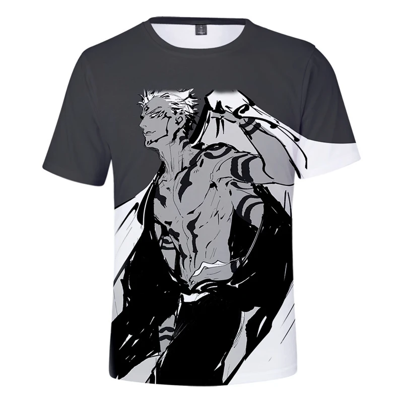 Japanese Anime spell back to battle character suit men's personality sports and leisure summer short-sleeved T-shirt images - 4