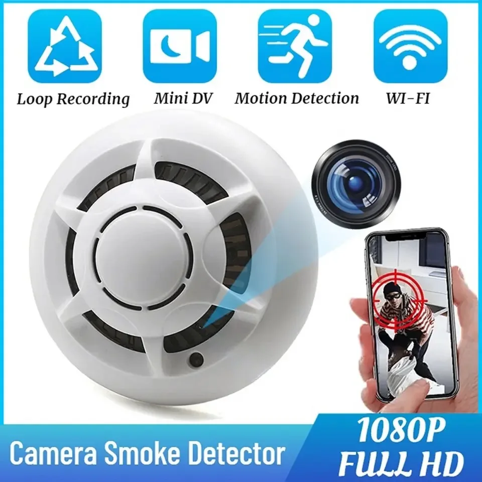 

HD 1080P Wireless IP Camera Smoke Alarm Design Hotel Ceilling Mini Wifi Kamera Home Security Surveillance Remote Monitoring Cam