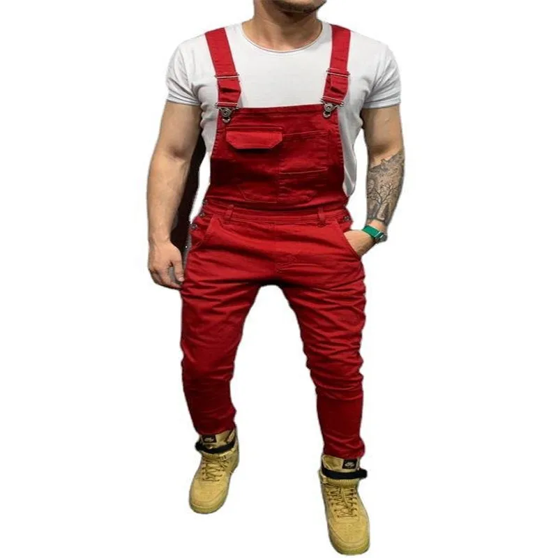 Men's jumpsuit text suspenders men's jeans autumn street overalls fashion jogging denim overalls men