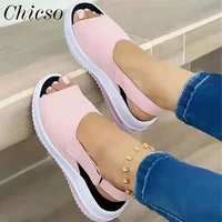 womens casual sandals 2022 summer new peep toe ladies slingback buckle flat shoes 35 43 large sized home office beach shoes