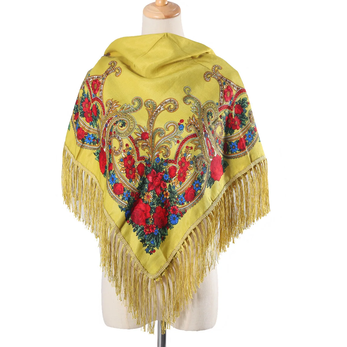 Модный квадратный шарф с искусственным цветком для женщин кисточкой