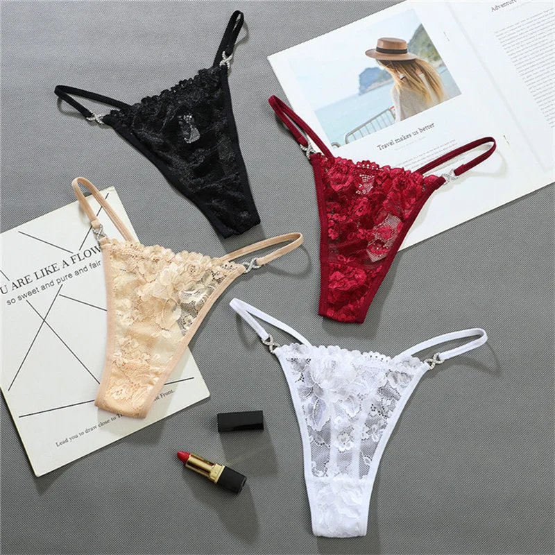 

3PCS/Set Women Lace Panties Thongs low Waist Mesh G-String T-Back Briefs Underwear Transparent Ladies Panties Sexy Lingerie