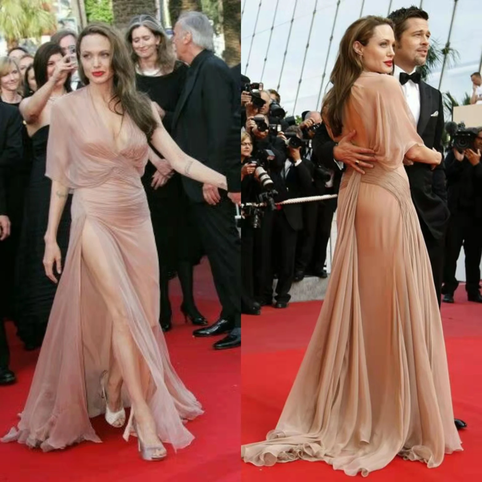 

Женское шифоновое платье с V-образным вырезом и разрезом