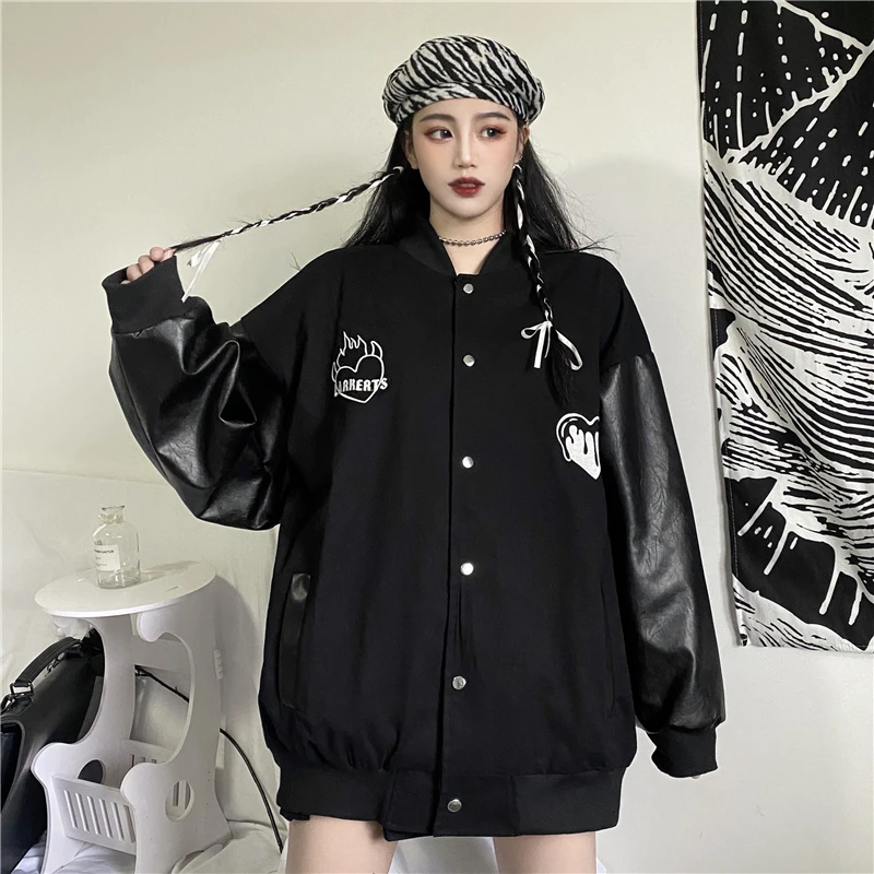 

2022 Autumn New Womens Coats and Jackets High Street Hip Hop Baseball Uniforms Street Casual Coat Loose Stitching Jacket Tops