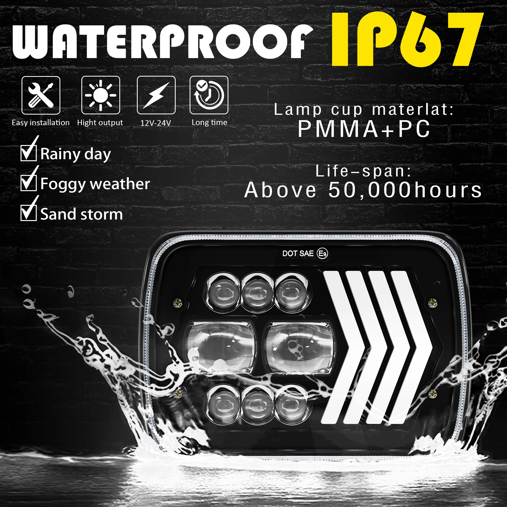 5X7 квадратных 7-дюймовых светодиодных фар Wrangler с затемнением внедорожного пикапа