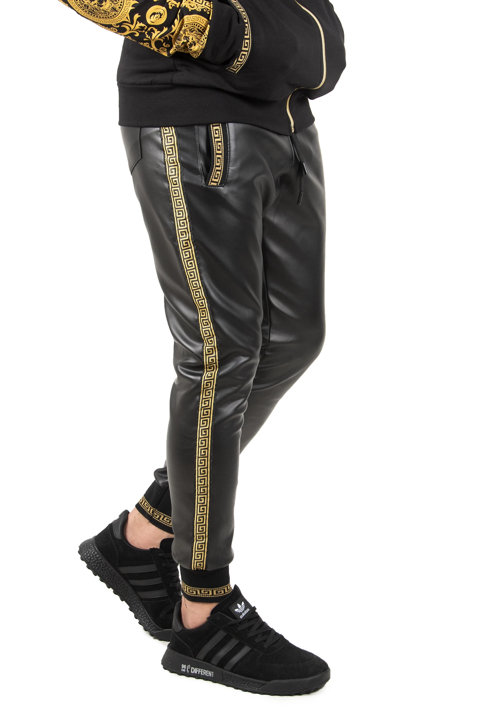 

DeepSEA Laced Beli and Pettitoes Wheel Sides Geometric Stripe Faux Leather Male Sweatpants 2200189