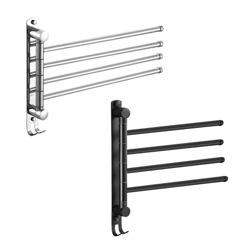 

67JB Home Rotatable Towel Holder Metal Organizer Bathroom Storage Rack Punch-free