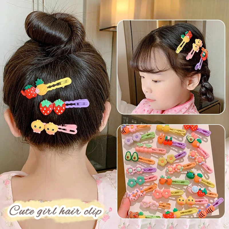 [Набор из 5 предметов] детские боковые заколки с мультяшной фруктовой челкой