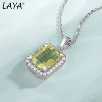 laya 100 925 sterling silver square brilliant cut gemstone natural lemon quartz pendant necklace for women wedding fine jewelry