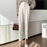 women black buttons casual harem pants 2021 chic high waist pleated new pant office lady spring summer temperament trousers pop