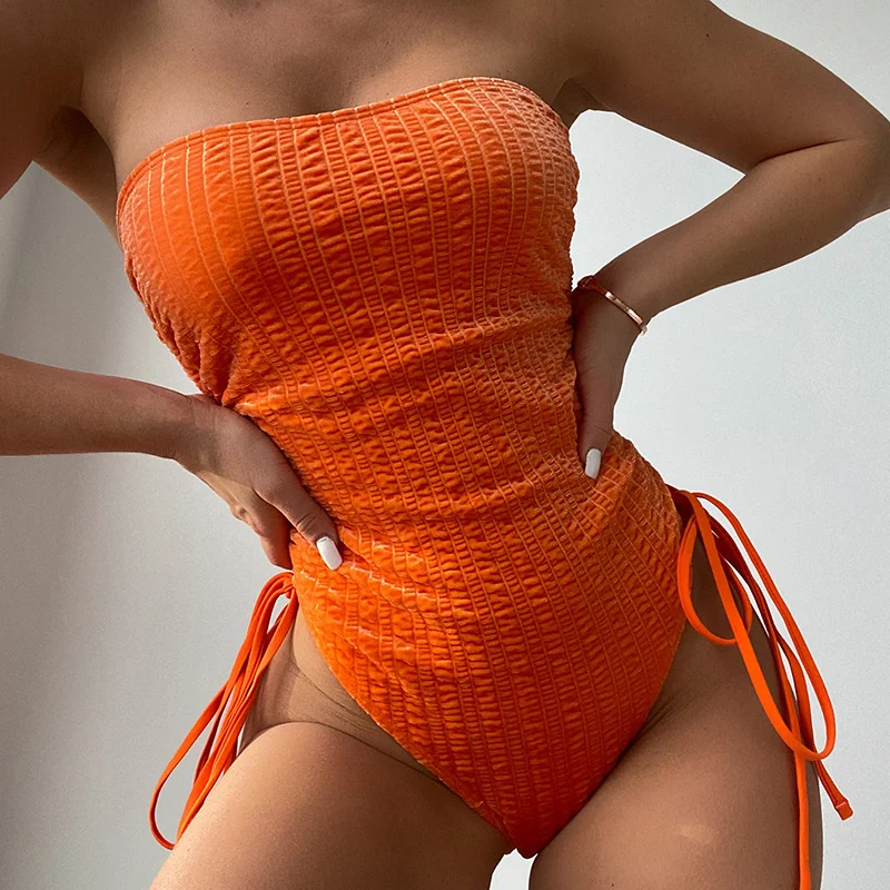 

Orange Sexy One Piece Swimsuit Closed Solid Female Swimwear Push Up Women Swim Wear Body Bathing Suit For Beach Pool Bather 2022