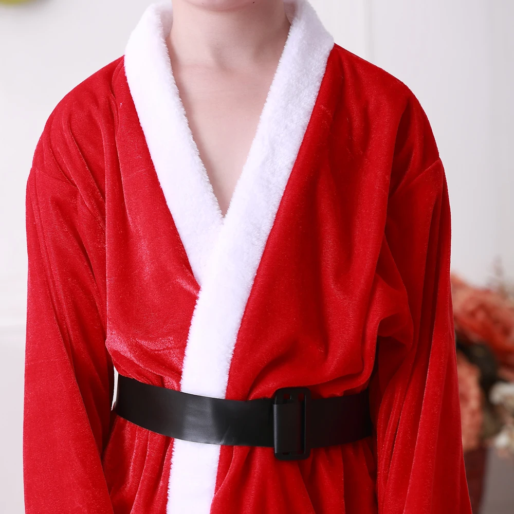 4/5Pcs/Lots Kids Christmas Santa Claus Cosplay Costumes Baby X-Mas Outfit Dress/Pants+Tops+Hat+Cloak+Belt 100-150 images - 6