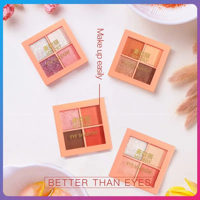 

Палитра теней для век, 4 цвета, яркие блестящие хайлайтеры, набор шиммеров для макияжа, пигментные матовые тени для век, палитра