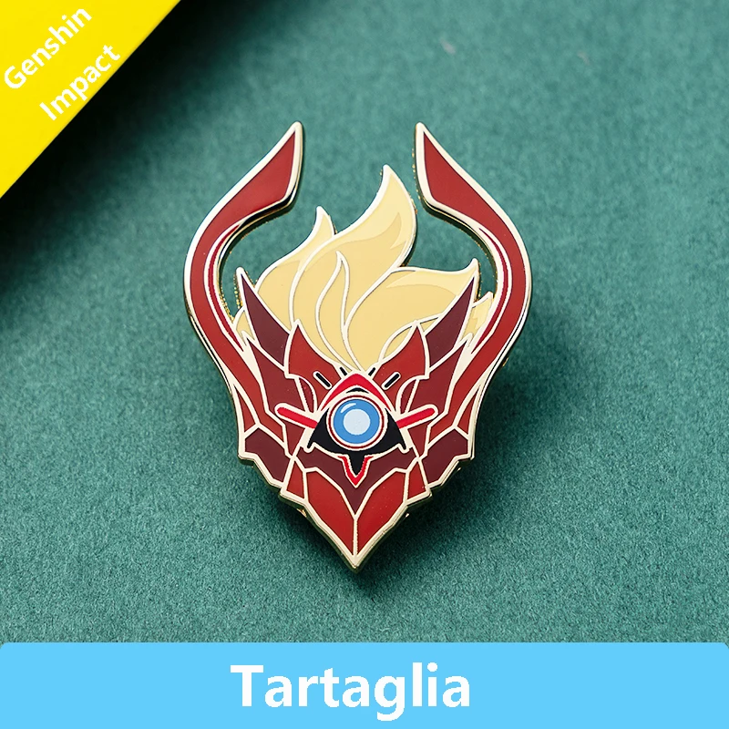 

Anime Game Genshin Impact Tartaglia Demon Cosplay Metal Mask Button Brooch Pins Bag Pendant Collection Medal Souvenir Badge Gift