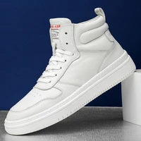 top layer cowhide mens high top cotton shoes winter warm plus velvet sneakers round toe white martin boots mens shoes