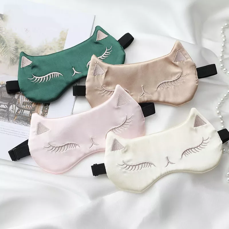 

Faux Silk Cat Sleeping Eye Masks Shading Patch Adjustable Blindfold Cover Travel Relax Comfortable Eye Care Tools
