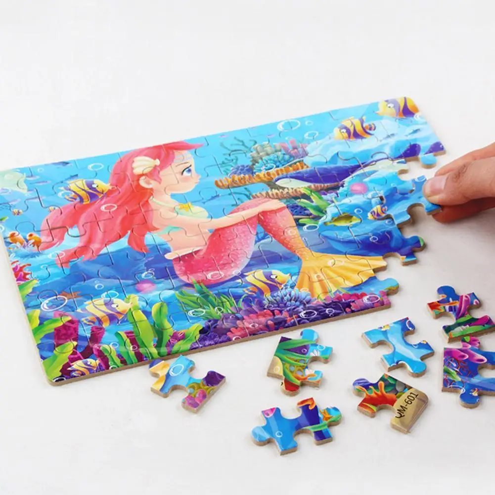 

60 Pieces Wooden Puzzle Toys with Iron Box Kids Cartoon Toys Jigsaw Gifts Puzzles Educational Wood Animal Children Festival K3I3