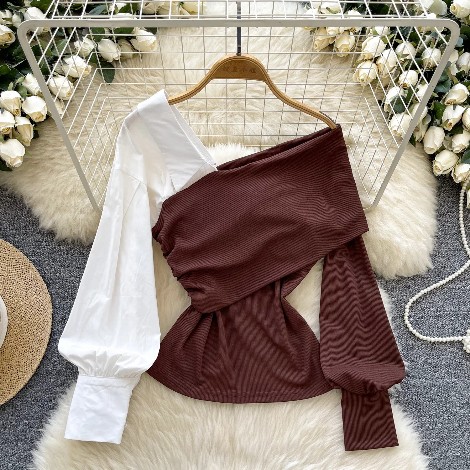 Элегантный винтажный топ с длинными рукавами и v-образным вырезом шикарная