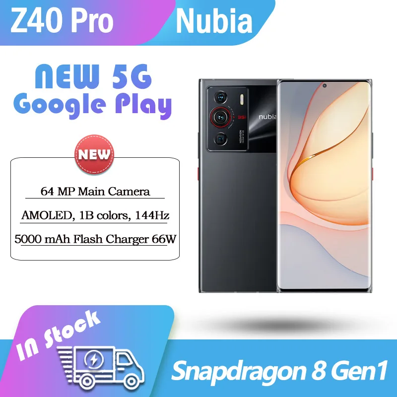 

ZTE Nubia Z40 Pro 5G Smart phone Snapdragon 8 Gen1 80W fast charger 8GB ROM 256GB RAM Google Play NFC 64MP Camera multi-language