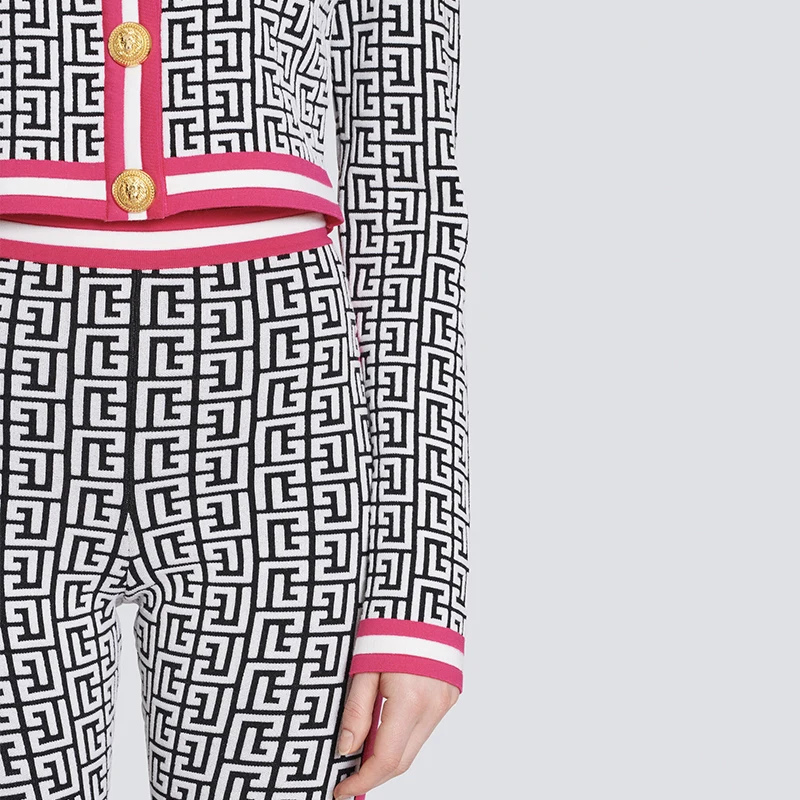 Jacquard Lion Button Black Bodycon Bandage Tops Pant Sets Nuevo En Conjuntos A Juego Jackets Night Club Outfit Birthday Pantalon