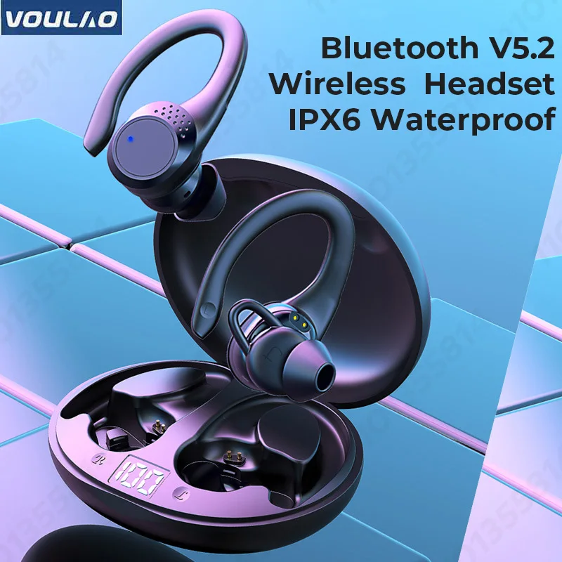 VOULAO Bluetooth 5.2 Наушники Беспроводные наушники Спорт IPX6 Водонепроницаемая гарнитура