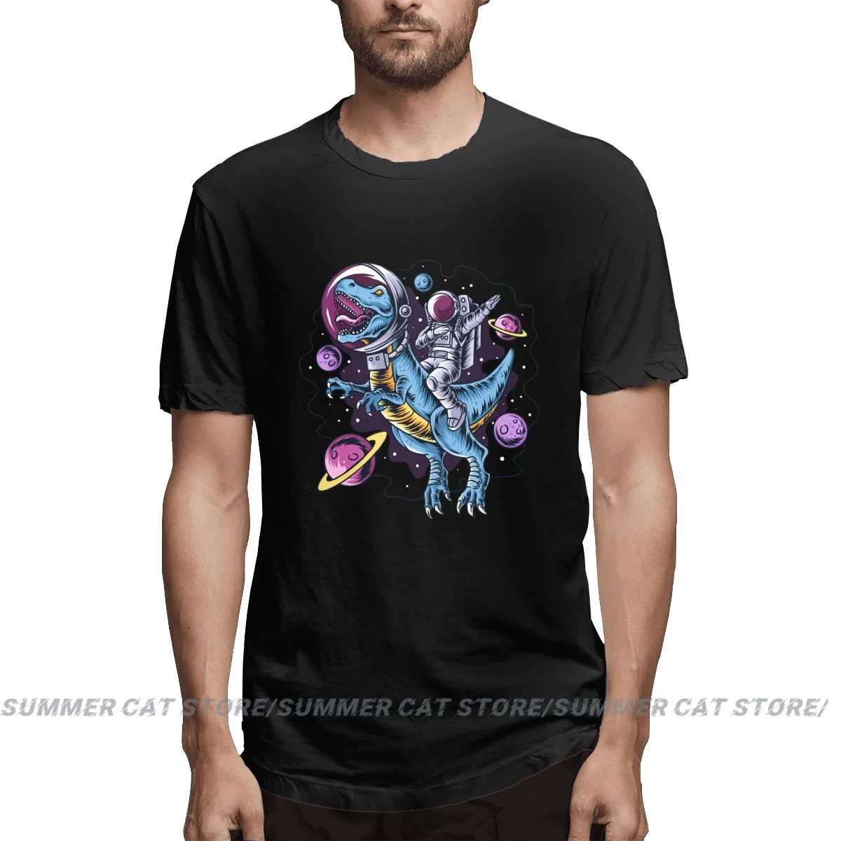 

The Astronaut Drives T-rex Dinosaurs T Shirt cosmic aviation Funny Men fashion Tee Gifts 100% Cotton Short Sleeve T-shirt