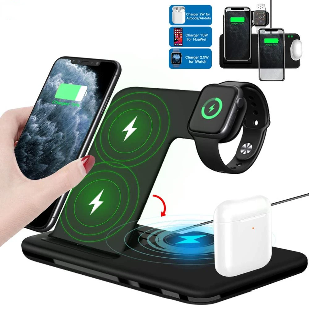 

Беспроводная зарядная док-станция для iPhone X 11 12 Apple Watch 4 в 1, 15 Вт