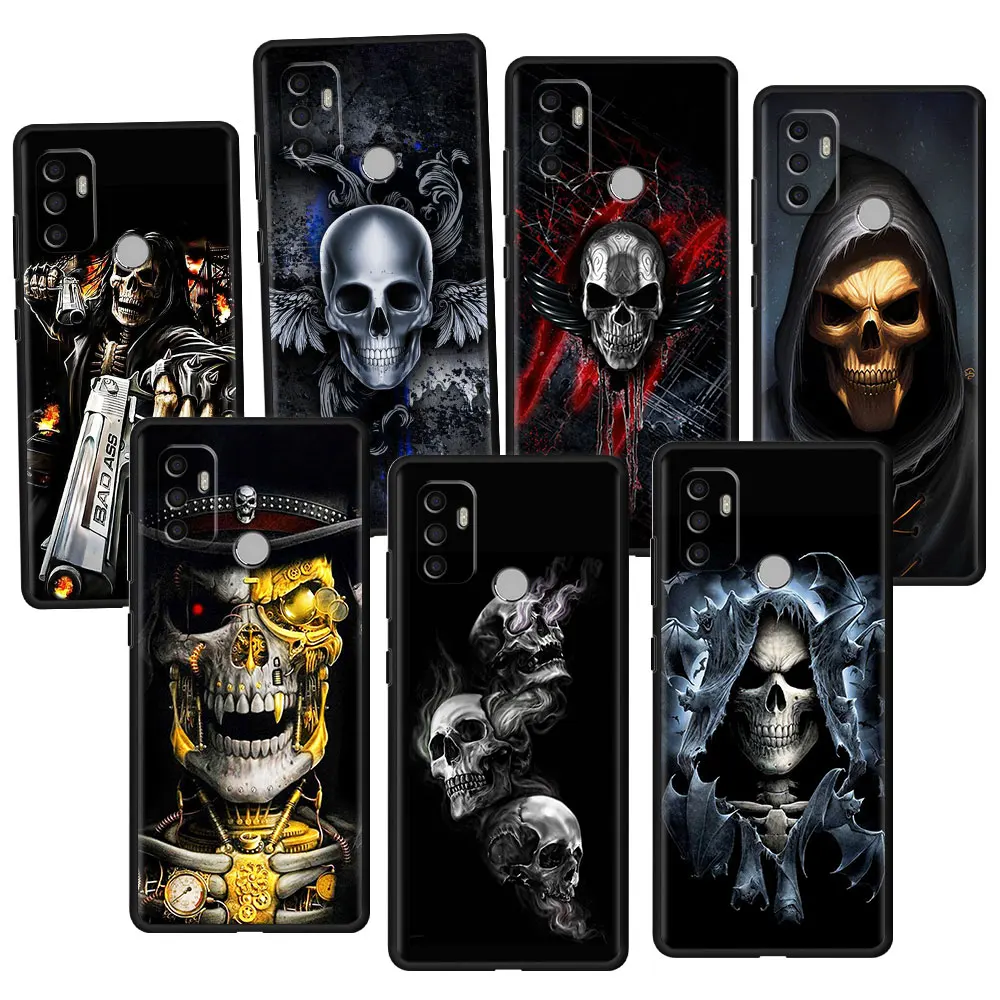 

Cell Silicone Grim Reaper Skull Skeleton Print Fashion Case Cover for Oppo A53 A52 A32 A74 F19 A16 A7 A12e A31 A5s A15s A16s