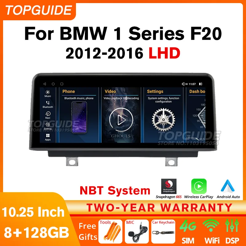 Автомобильный радиоприемник TOPGUIDE 10 25 дюймов Android 12 для BMW 1 серии F20 F21 2012-2016 NBT