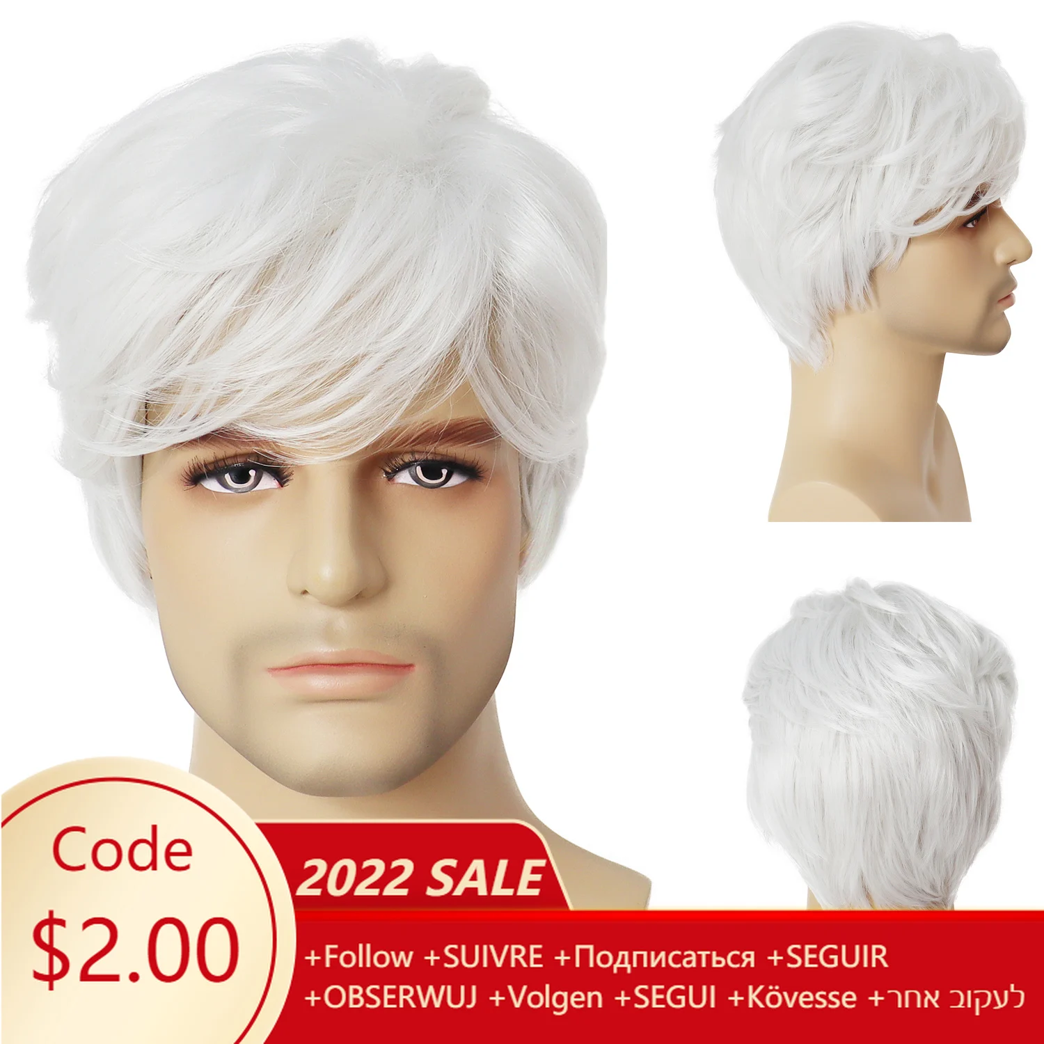 GNIMEGIL Synthetic Wigs for Men Short White Hair Wig with Bangs Anime Male Cosplay Costume Halloween Party Grandpa Gifts Wigs