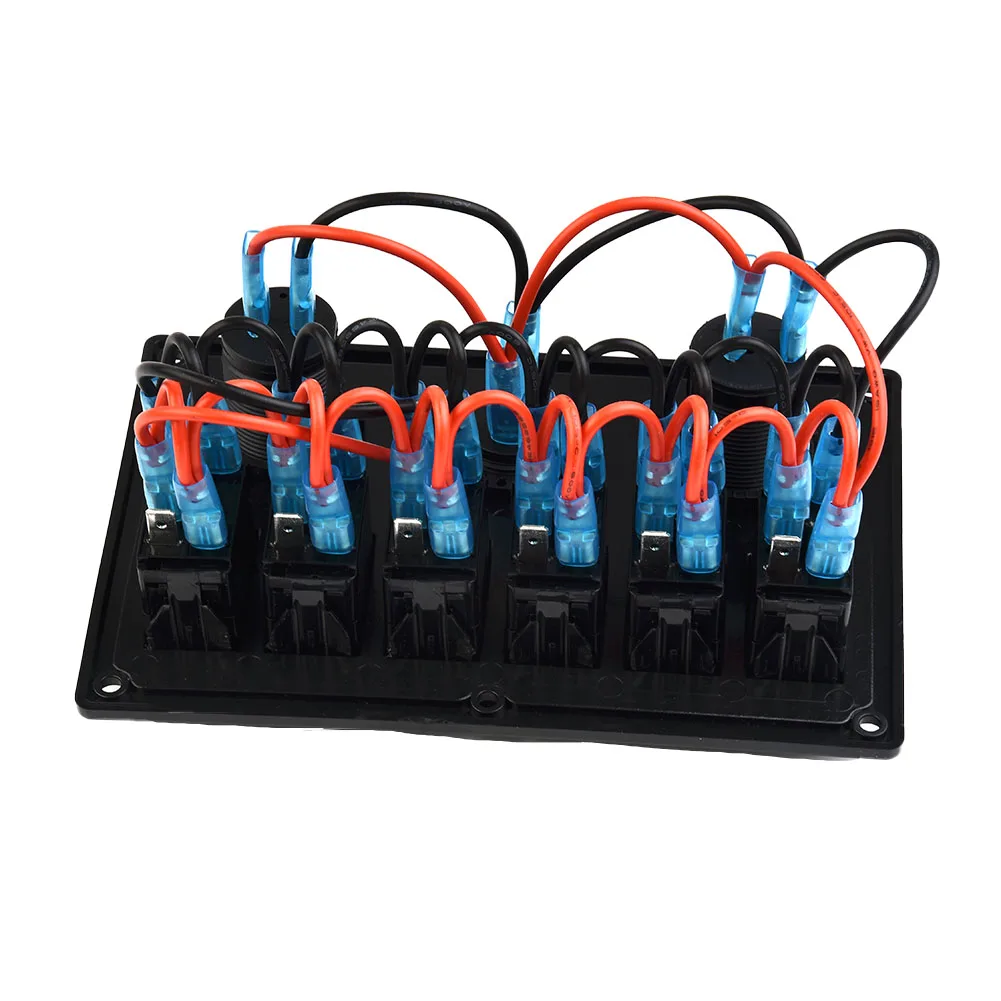 

6Gang Toggle Switch Panel Breaker 7.16*4.72*2.95inch Orange LED 2 USB RV Car Marine Boat Voltmeter 12-24V Car Accessories