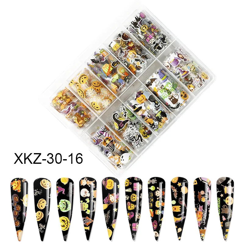 

10 Pcs/Set 3D DIY Christmas Halloween Starry Sky Nails Art Transfer Stickers Holographic Nail Foil Decals Manicure Decorations