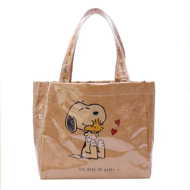 

Прозрачная сумка через плечо Snoopy из крафт-бумаги, мультяшная сумка Ins, Большая вместительная сумка для покупок, милый подарок для девушки