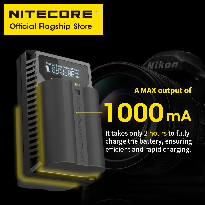 Зарядное устройство NITECORE UNK2 для смарт-камеры с двумя слотами USB Nikon EN-EL15 EN-EL15a D500 D600