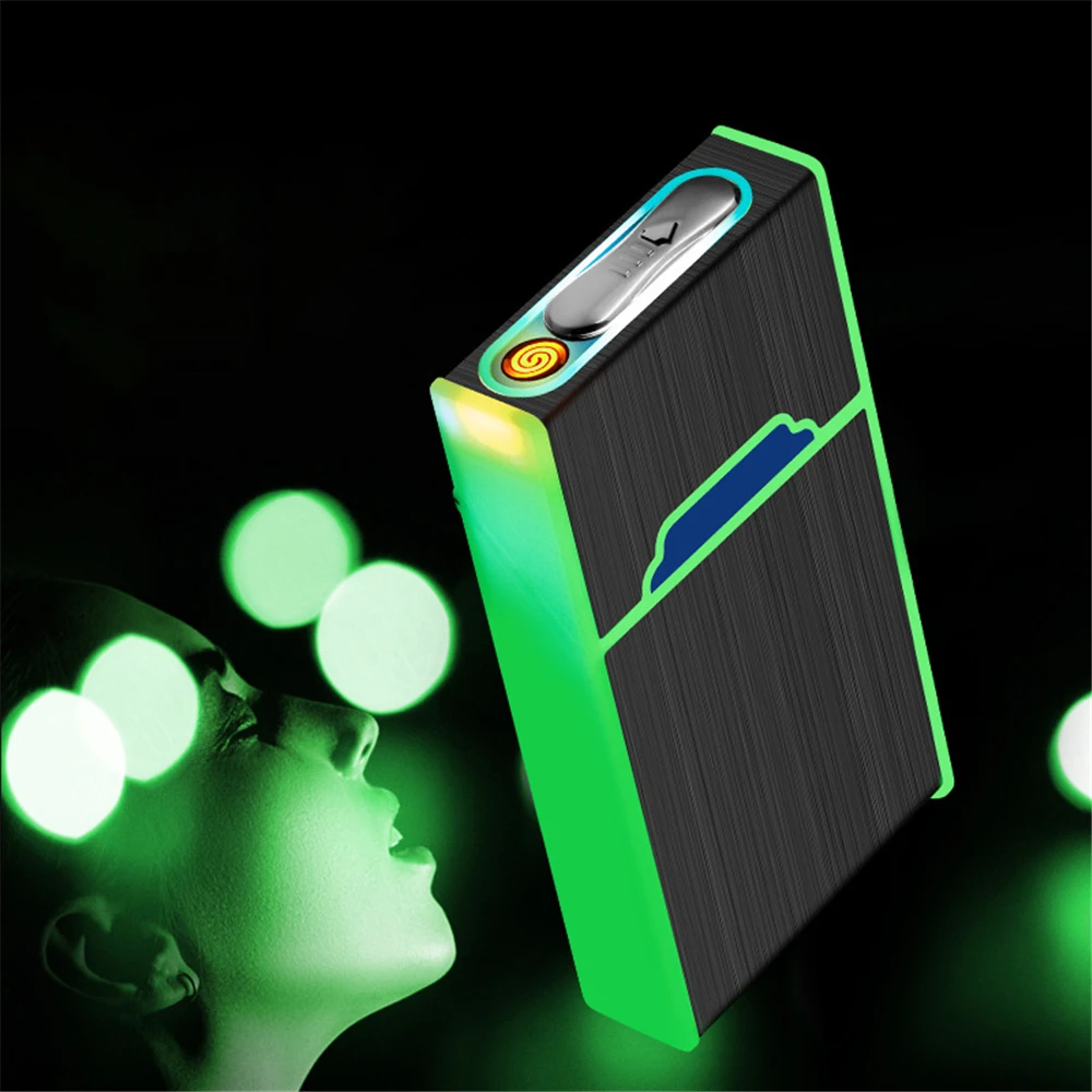 

Светящийся чехол для сигарет с зажигалкой 100 мм, ветрозащитная перезаряжаемая USB-зажигалка, длинная сигаретная коробка