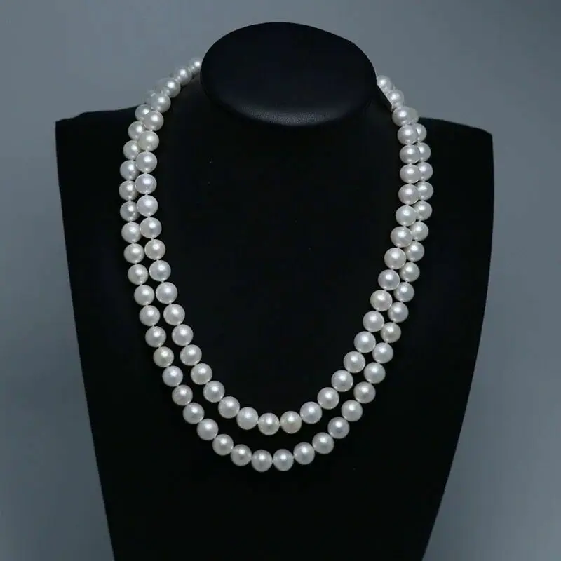 

Elegant Two Strands 9-10mm South Sea White Round Pearl Necklace 18"19" 925 Sterling Silver Necklace