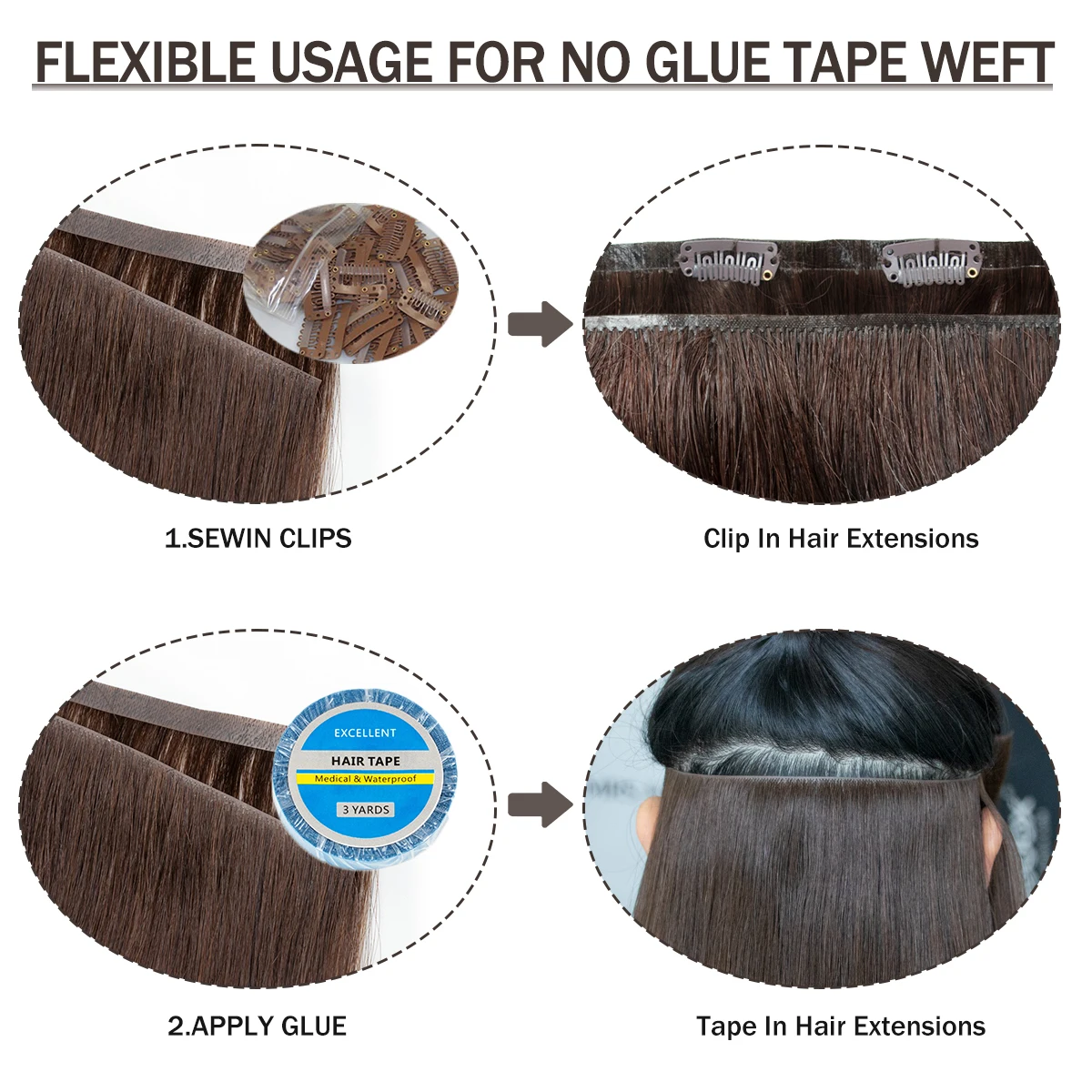 Фото Невидимая длинная лента из искусственной кожи, пучки человеческих волос, настоящие натуральные волосы, бесшовные, связанные вручную, инъекционная лента для наращивания волос, толстые концы №2