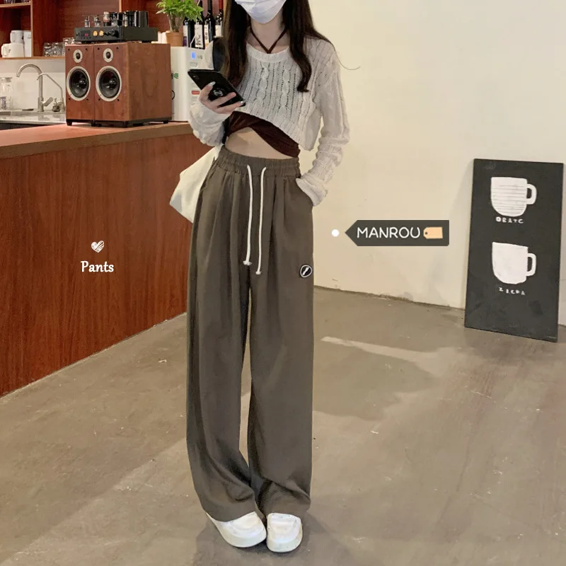 

Drawstring Sports Women's Spring and Autumn High Waist Loose Straight Casual Pants Draping Wide Legs Fashion Comfortable Pants