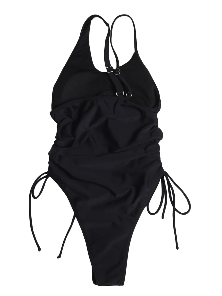 

Women s Ruffled Off-Shoulder Swimsuit with Drawstring Waist - Stylish Sleeveless Beachwear for Summer Vacation