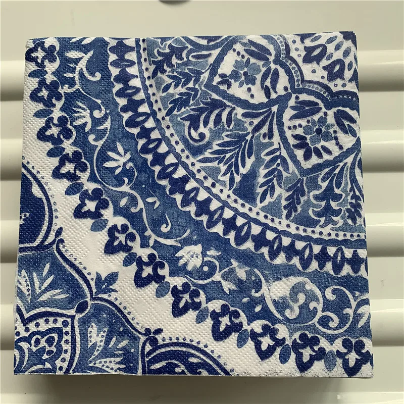 Фото Бумажные салфетки Decoupage для свадьбы, дня рождения, Элегантные салфетки в синюю полоску, винтажные красивые салфетки, домашний квадратный Декор №3