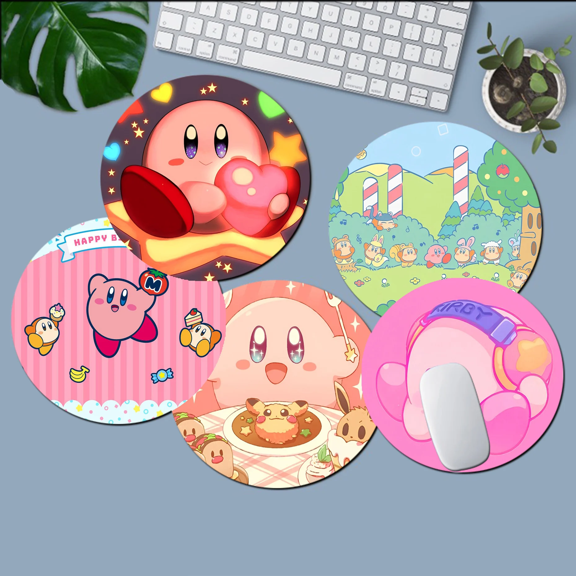 

BANDAI Kirby 22x22cm Round Kawaii Cartoon Anime Gaming Mouse Pad Keyboard Mouse Mats Deskpad Girls Writing Desk Mats
